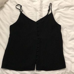 Black linen button tank top